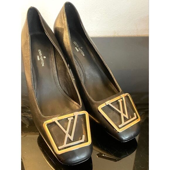 louis vuitton madeleine pump new black leather women’s shoes size 36/6 medium - Picture 2 of 15